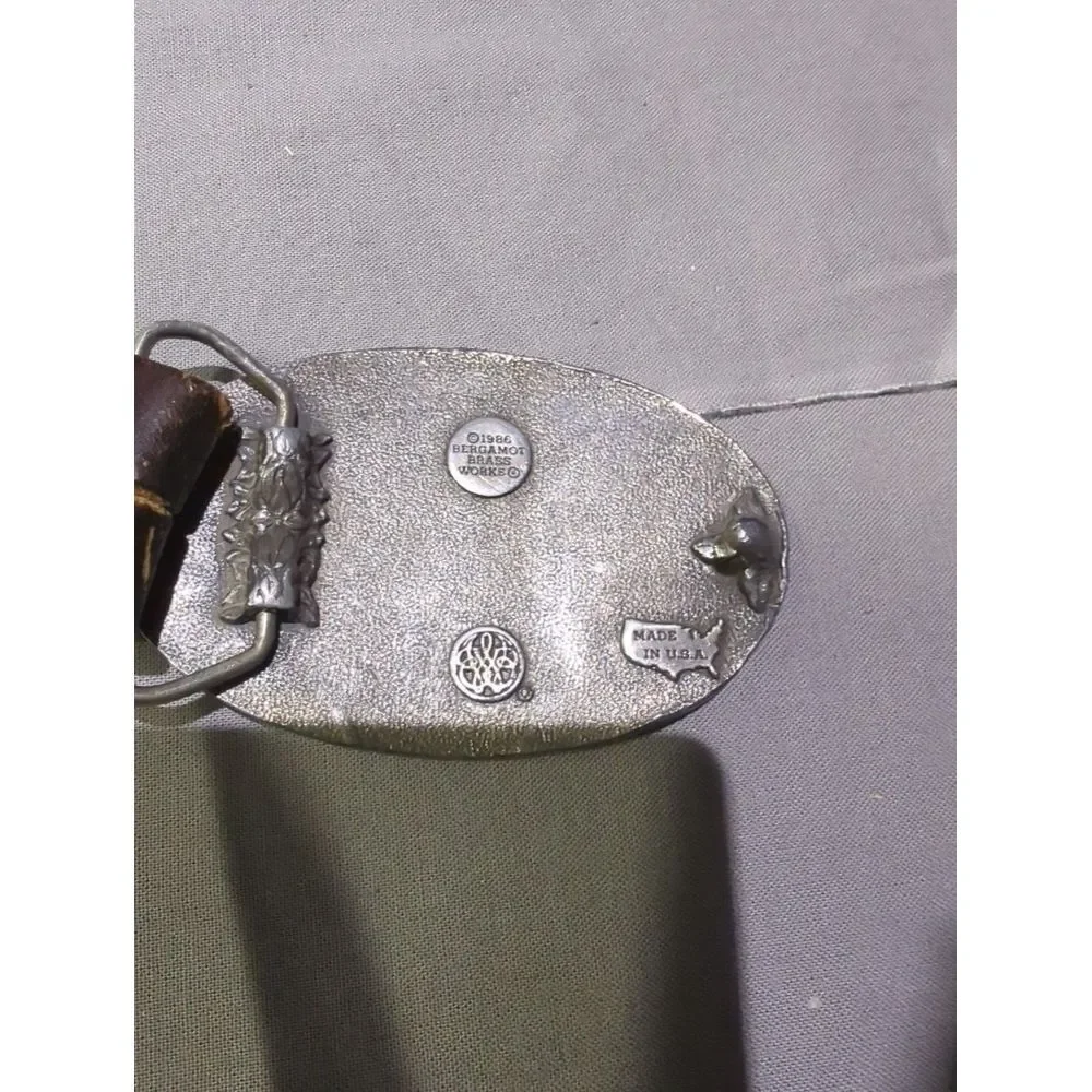 Vintage 1986‎ Bergamot Brass Works Meade Electric Co Belt Buckle Leather Mens